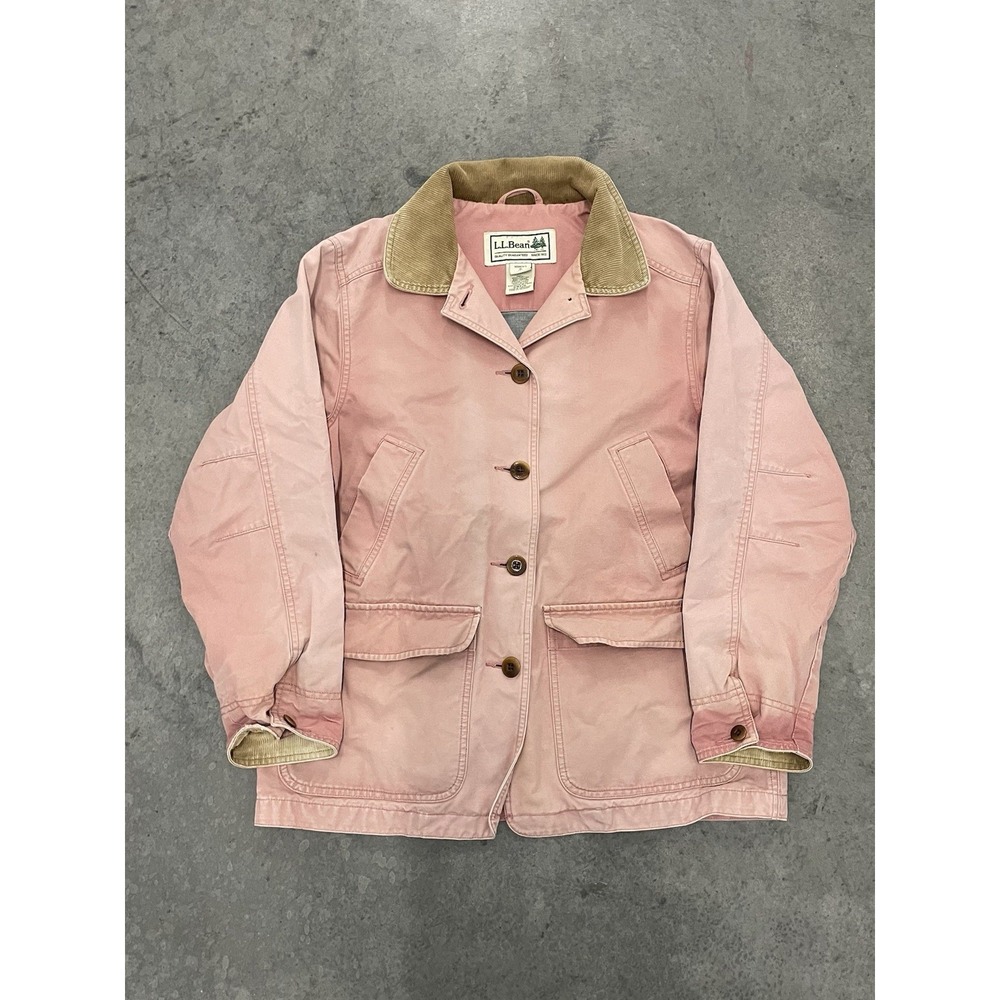 L.L. Bean Women Small Pink Barn Jacket Corduroy Collar Cotton Canvas Coat 0WY26